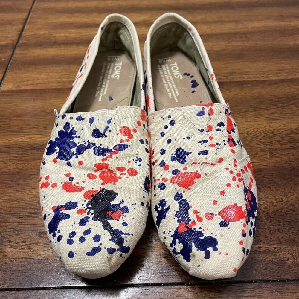 Paint Splatter Toms Canvas SlipOn Shoes Size 7.5 Wom… Gem
